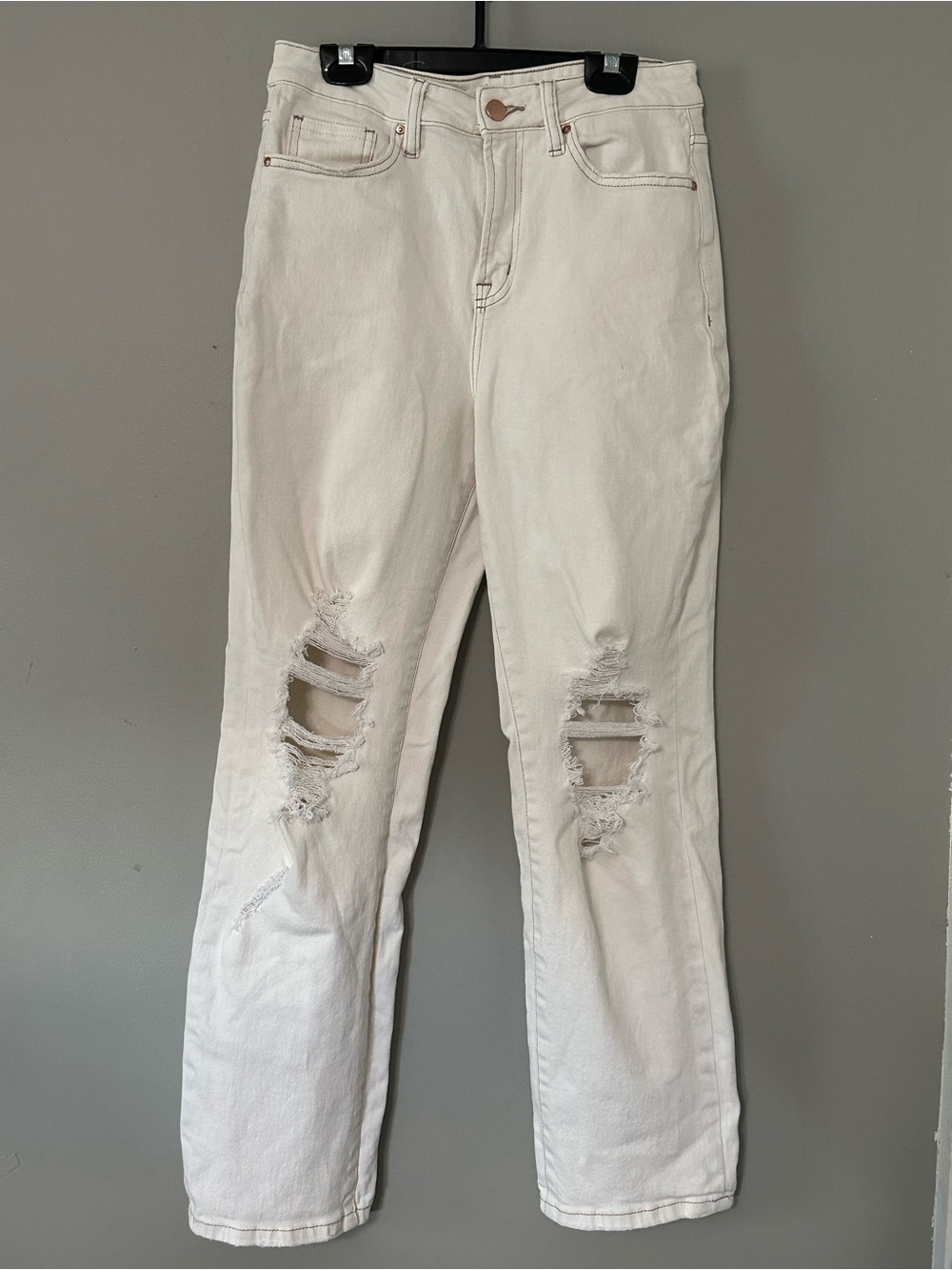 Altar'd State Distressed White Straight-Leg Jeans with copper hardware